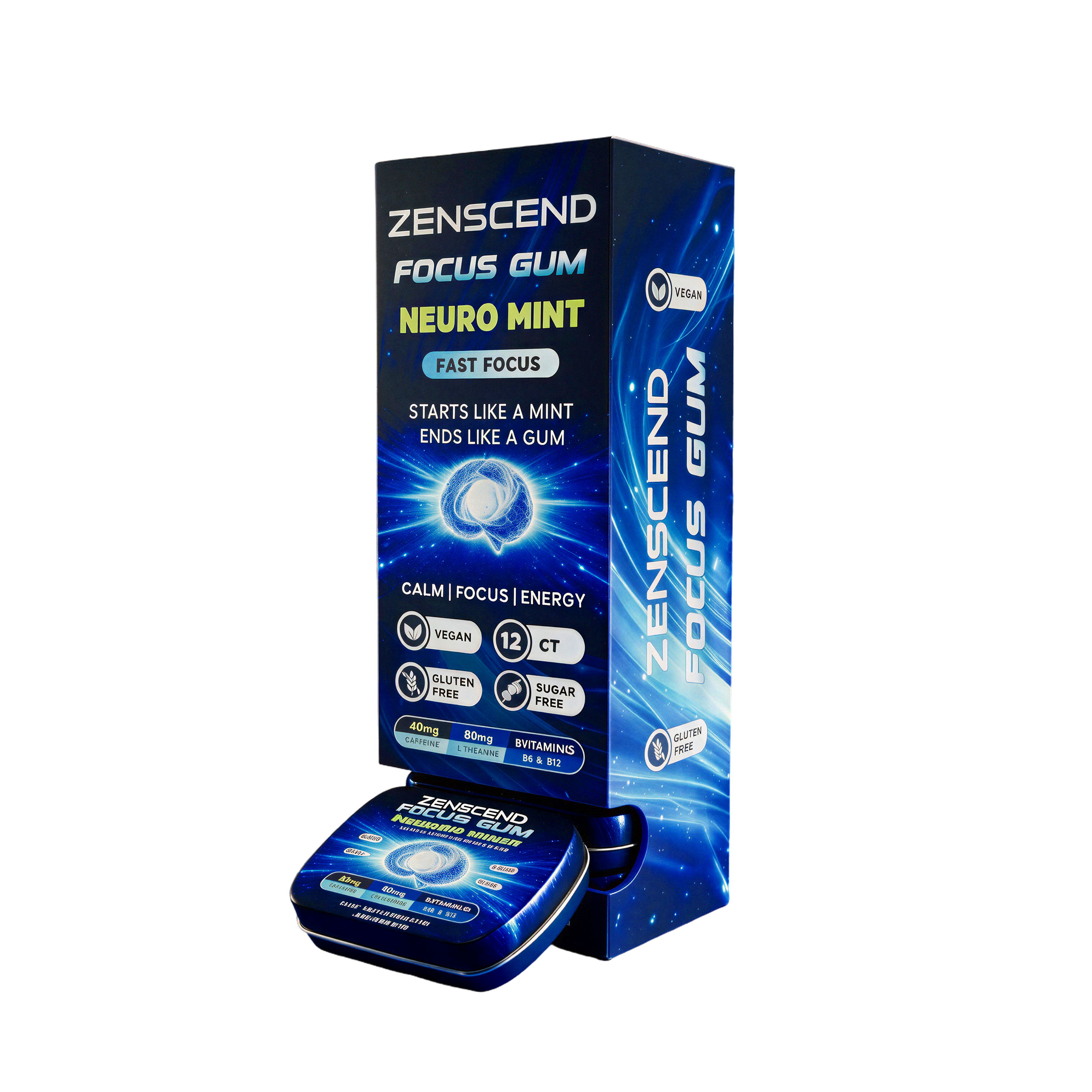ZENSCEND Focus Gum box and Neuro Mint tin